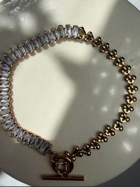 Gold Crystal Link Bracelet - Elegant Clear Crystal and Gold Tone